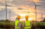Engineers use drones to inspect wind turbines