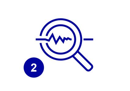 Icon-Darstellung einer Lupe, in der ein Diagramm zu sehen ist.