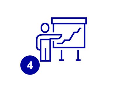 Icon-Darstellung einer Person vor einem Flipchart.