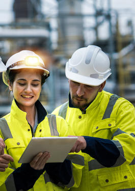 Drei Personen in Arbeitskleidung 