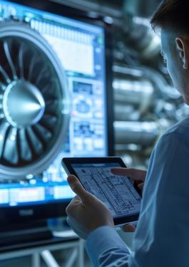 BIld einer Flugzeugturbine auf einem Monitor