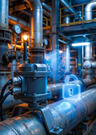  IoT-Sensor in Ex-Zone, kombiniert mit Symbolen für Cyber Security